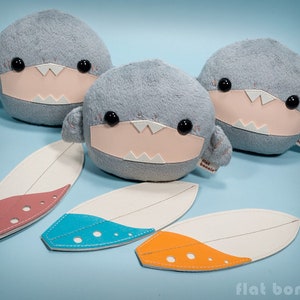 Baby Shark stuffed animal, Kawaii surfing shark soft toy doll, Cute shark plush handmade, Shark week gift, Surfboard, Flat Bonnie image 2