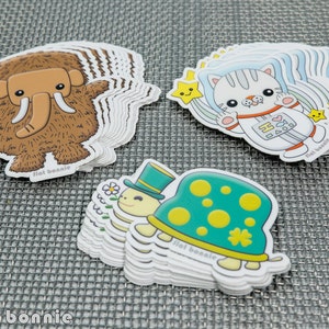 Kawaii Japan Sticker Pack, Pig Otter Turtle Woolly Mammoth Space Cat Bunny Cloud Rainbow, Vinyl laptop sticker decal, Flat Bonnie image 4