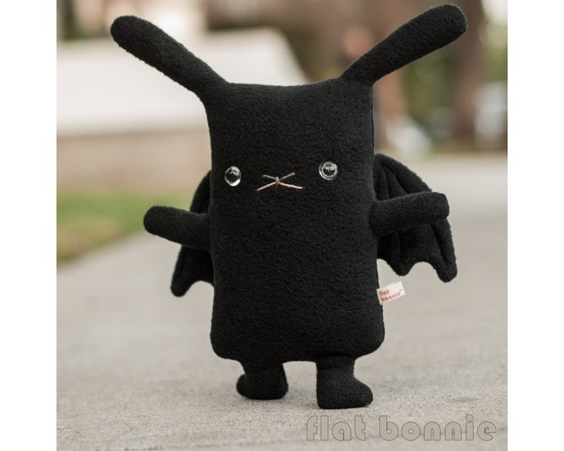 Bunny Bat stuffed animal, Kawaii bat bunny plush, Cute soft toy doll, Handmade gift, Rabbit plushie, BatBun gothic Halloween emo Flat Bonnie image 2