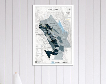 Napa Valley Weinkarte Poster - Blaue Edition | Echte Daten | California AVA - Nicht gerahmte Edition