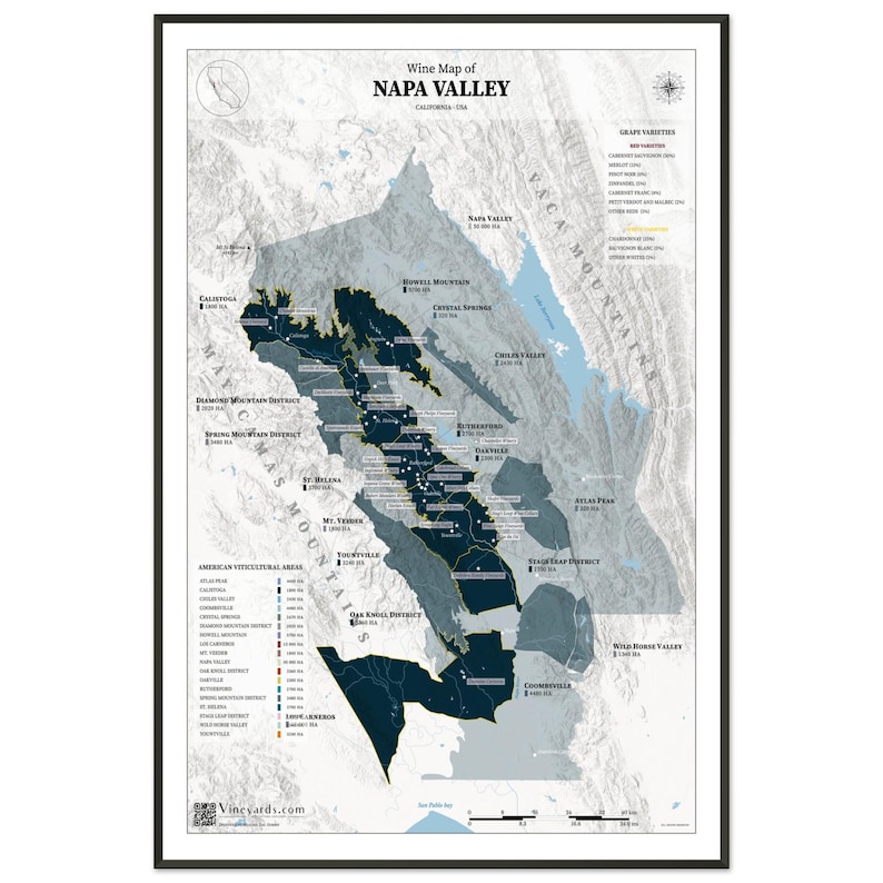 Real Data Wine Map of Napa Valley – California AVA Poster | – Framed ...