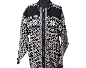 Cárdigan vintage de lana noruega Nordstrikk / Après Ski en blanco y negro XL
