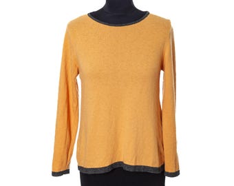 Suéter de cachemira merino italiana / Jersey de punto amarillo mostaza, tallas XS-S