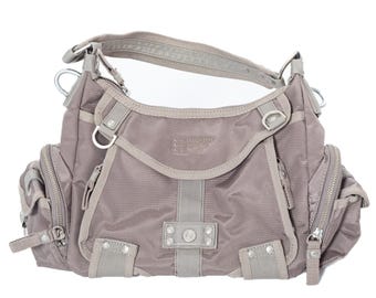 Women's GEORGE GINA & LUCY Taupe Gray Hobo Bag | Y2K Style Multi-Pocket Nylon Shoulder Bag | Early 2000s Utilitarian Handbag