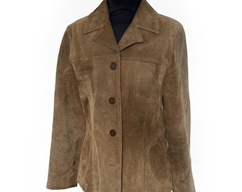 Chaqueta de ante marrón de los 90, blazer de cuero vintage HI-BUXTER, estilo western bohemio.