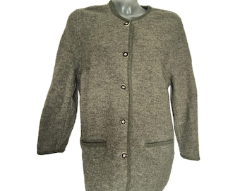 Chaqueta 100% lana hervida, cárdigan estilo Trachten verde oliva, blazer unisex