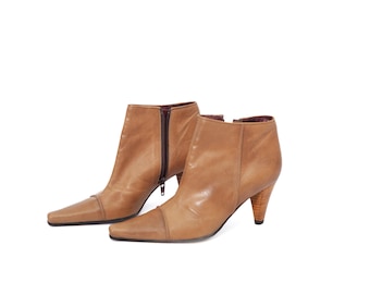 Botines vintage de piel italiana Y2K con punta cuadrada, talla pequeña (UE 35 / EE. UU. 5)