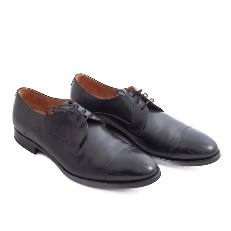 Czarne skórzane półbuty Cordwainer z noskiem typu cap toe | Męskie buty wizytowe Goodyear Welted (rozmiar US 13) zdjęcie 3