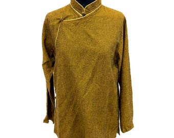Blusa túnica de algodón estilo folk de los años 70 y 80, camisa artesanal unisex con cuello mandarín.