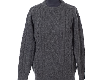 Suéter de punto trenzado de lana británica Vintage Woolovers / Gris carbón, talla S (talla M)