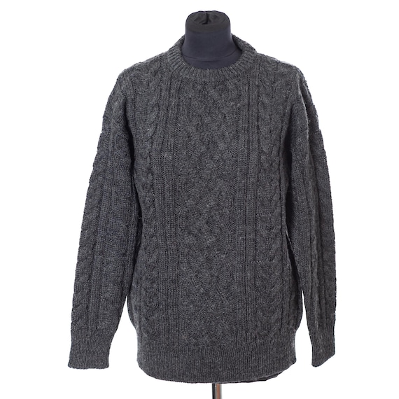 Vintage Woolovers British Wool Cable Knit Sweater | Charcoal Grey, Size S (Fits M)