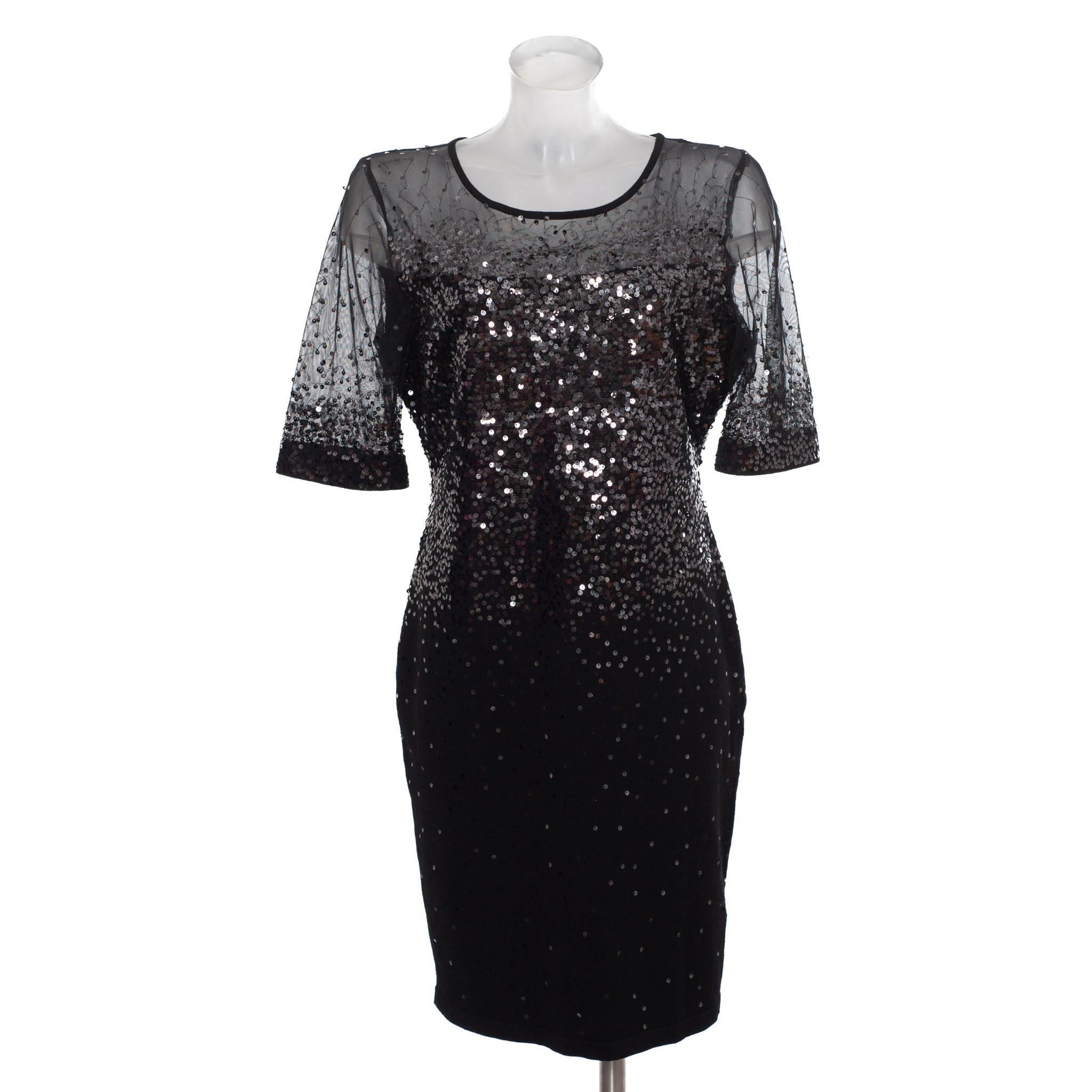 phase eight black sequin dress Phase Eight Black Sequin Cocktail Dress Women's UK 16 Sheath Sparkle Party  Mesh 2000s