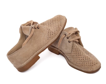 Zapatos Derby de Ante Vintage / Piel Perforada Beige, Horma Ancha EU 46