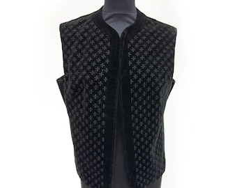 Chaleco bordado de terciopelo negro de finales de los 80 y 90, Mady Paris (EU 46 / US L XL)