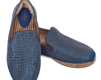 Alpargatas UGG Australia de piel tejida azul con tacón de piel de oveja (talla 39 UE / 8,5 EE. UU.)