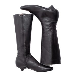 Prada Black Leather Knee High Boots: Pointed Toe Kitten Heel Y2K (US 9.5-10)