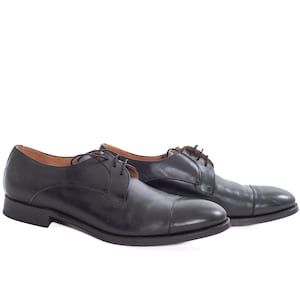 Czarne skórzane półbuty Cordwainer z noskiem typu cap toe | Męskie buty wizytowe Goodyear Welted (rozmiar US 13) zdjęcie 6