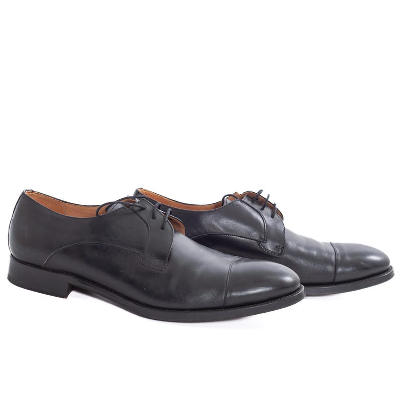 Czarne skórzane półbuty Cordwainer z noskiem typu cap toe | Męskie buty wizytowe Goodyear Welted (rozmiar US 13) zdjęcie 6