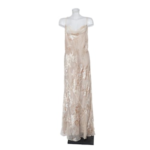 bcbg champagne dress BCBG Max Azria Beige Champagne w/ Gold Shimmer Bubble Hem Dress Size 8, Y2K