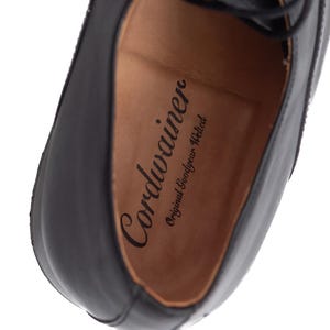 Czarne skórzane półbuty Cordwainer z noskiem typu cap toe | Męskie buty wizytowe Goodyear Welted (rozmiar US 13) zdjęcie 7