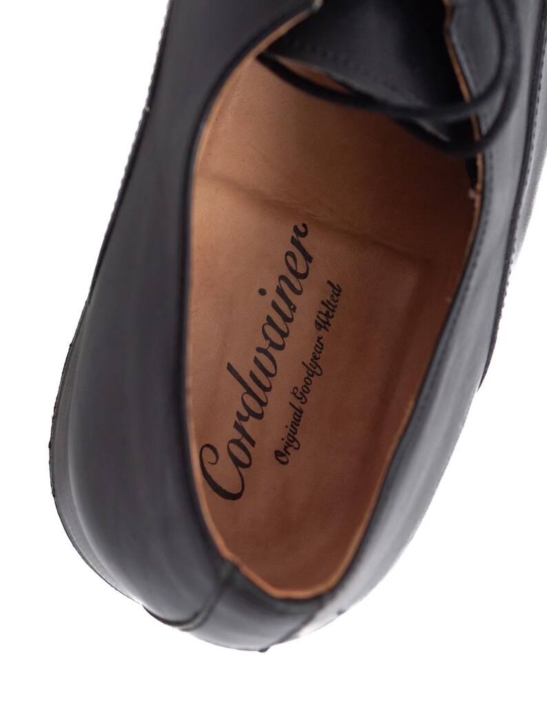 Czarne skórzane półbuty Cordwainer z noskiem typu cap toe | Męskie buty wizytowe Goodyear Welted (rozmiar US 13) zdjęcie 7