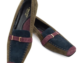 Mocasines de ante con bloques de color vintage / Amalfi, hechos en Italia, talla 7 de EE. UU.