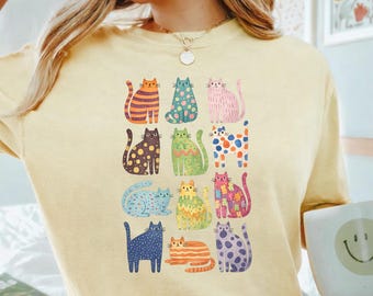 Comfort Colors Cute Colorful Cats Shirt, Funny Cat Lover Tshirt, Kitten T-shirt, Cat Tee Shirt, Cat Lover Shirt, Cat Mommy Tshirt
