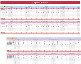 Plantilla de Excel y Hojas de Cálculo de Horarios de Empleados | Planificador de Turnos para Pequeñas Empresas | Organizador de Horarios Semanal y Mensual