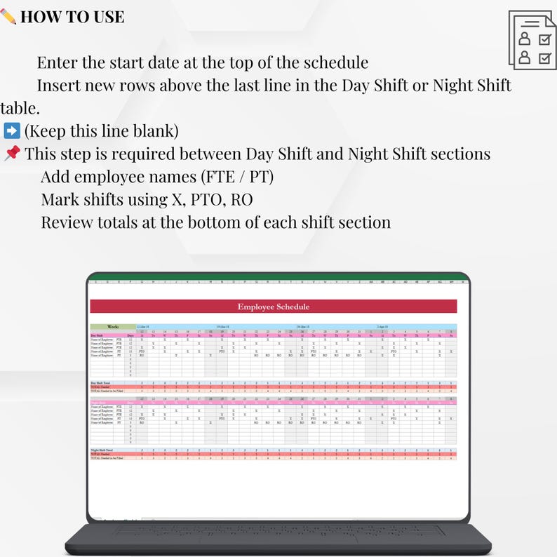 Employee Schedule Excel & Google Sheets Template | Staff Shift Planner ...