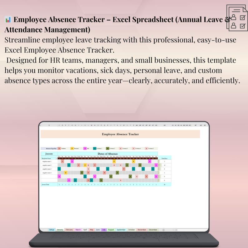Employee Absence Tracker Calendar 2026 | HR Vacation Sick Leave Planner ...