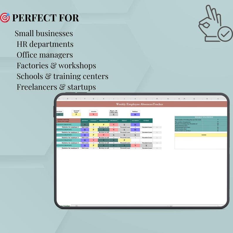 Weekly Employee Absence Tracker Spreadsheet | HR Attendance Tracker ...