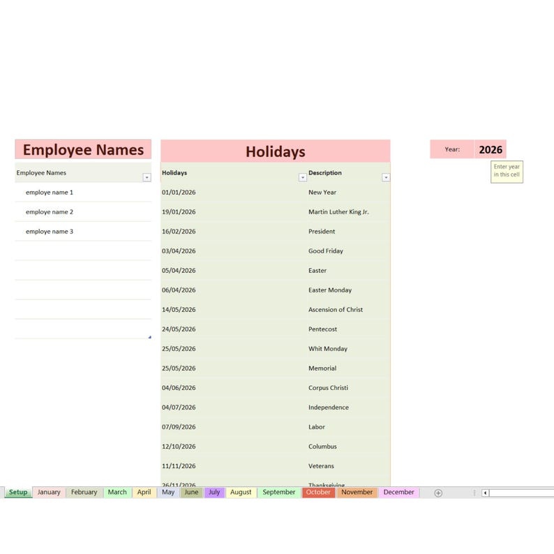 Employee Absence Tracker Calendar 2026 | Editable Excel HR Vacation and ...