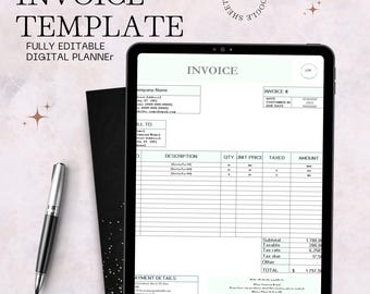 Plantilla de factura editable. Formulario de facturación imprimible para contabilidad profesional para pequeñas empresas. Pedido personalizado en Excel y Hojas de cálculo de Google.
