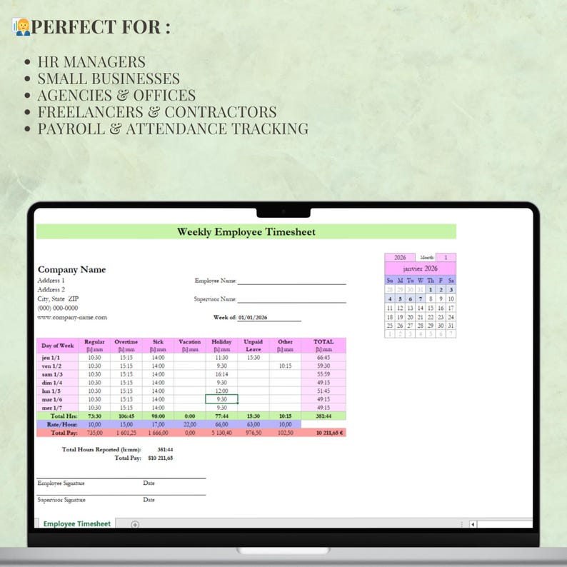 Weekly Employee Timesheet Template Excel & Google Sheets | Employee ...
