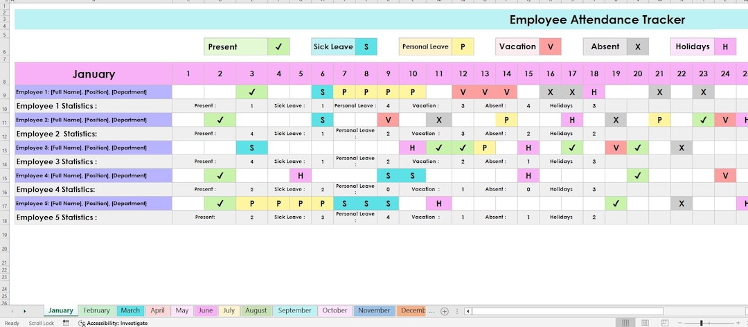 Employee Attendance Tracker – Employee Absence Schedule Excel Google ...