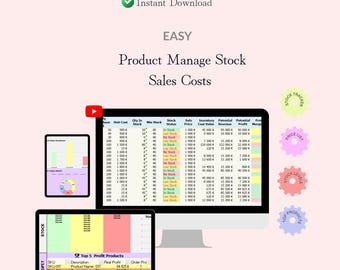 Plantilla para calcular inventario y rentabilidad empresarial en Excel y Google Sheets | Hoja de cálculo para la gestión del panel de control de ventas de stock