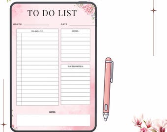 Lista de tareas imprimible en rosa | Planificador diario con lista de verificación, objetivos y prioridades, diseño femenino en rosa pastel para mujeres y estudiantes
