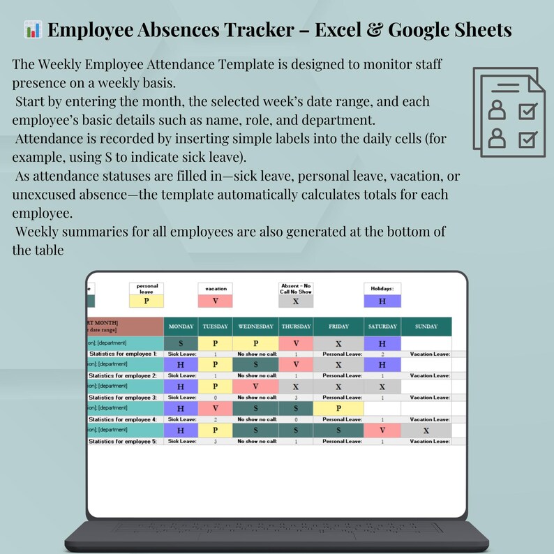 Weekly Employee Absence Tracker Spreadsheet | HR Attendance Tracker ...
