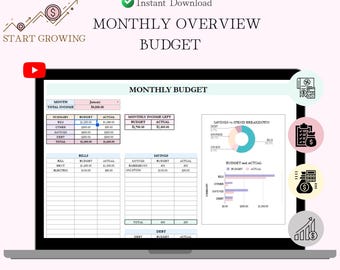 Hoja de cálculo de presupuesto de Google Sheets | Seguimiento de gastos mensuales | Planificador financiero automatizado | Calendario de facturas y seguimiento de ahorros