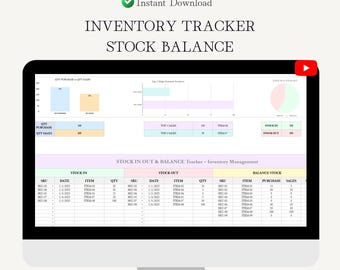 Plantilla de control de inventario (Excel, Google Sheets) para pequeñas empresas. Registro de inventario, cantidad de productos, entradas y salidas. Descarga instantánea.