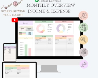 Seguimiento de ingresos y gastos en Excel y Google Sheets | Panel de presupuesto mensual | Plantilla de planificación financiera | Hoja de cálculo de flujo de caja | Seguimiento de ahorros