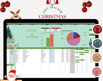 Plantilla digital de Excel y Google Sheets para el seguimiento de regalos de Navidad: Planificador de presupuesto y lista de regalos navideños. Descarga instantánea.