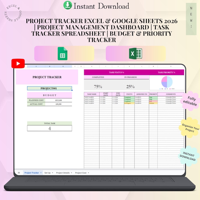 Project Tracker Excel & Google Sheets - Multi Projects | Project ...