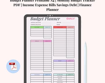 Planificador de presupuesto imprimible A4 | Seguimiento de presupuesto mensual en PDF | Ingresos, gastos, facturas, ahorros, deudas, finanzas, finanzas personales y presupuesto doméstico