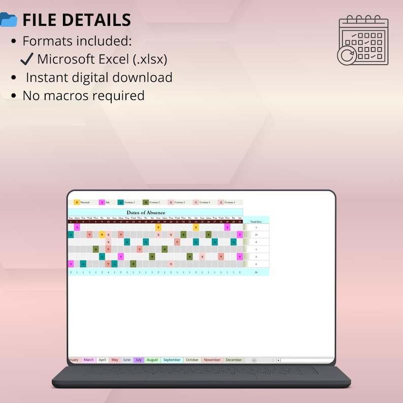 Employee Absence Tracker Calendar 2026 | HR Vacation Sick Leave Planner ...