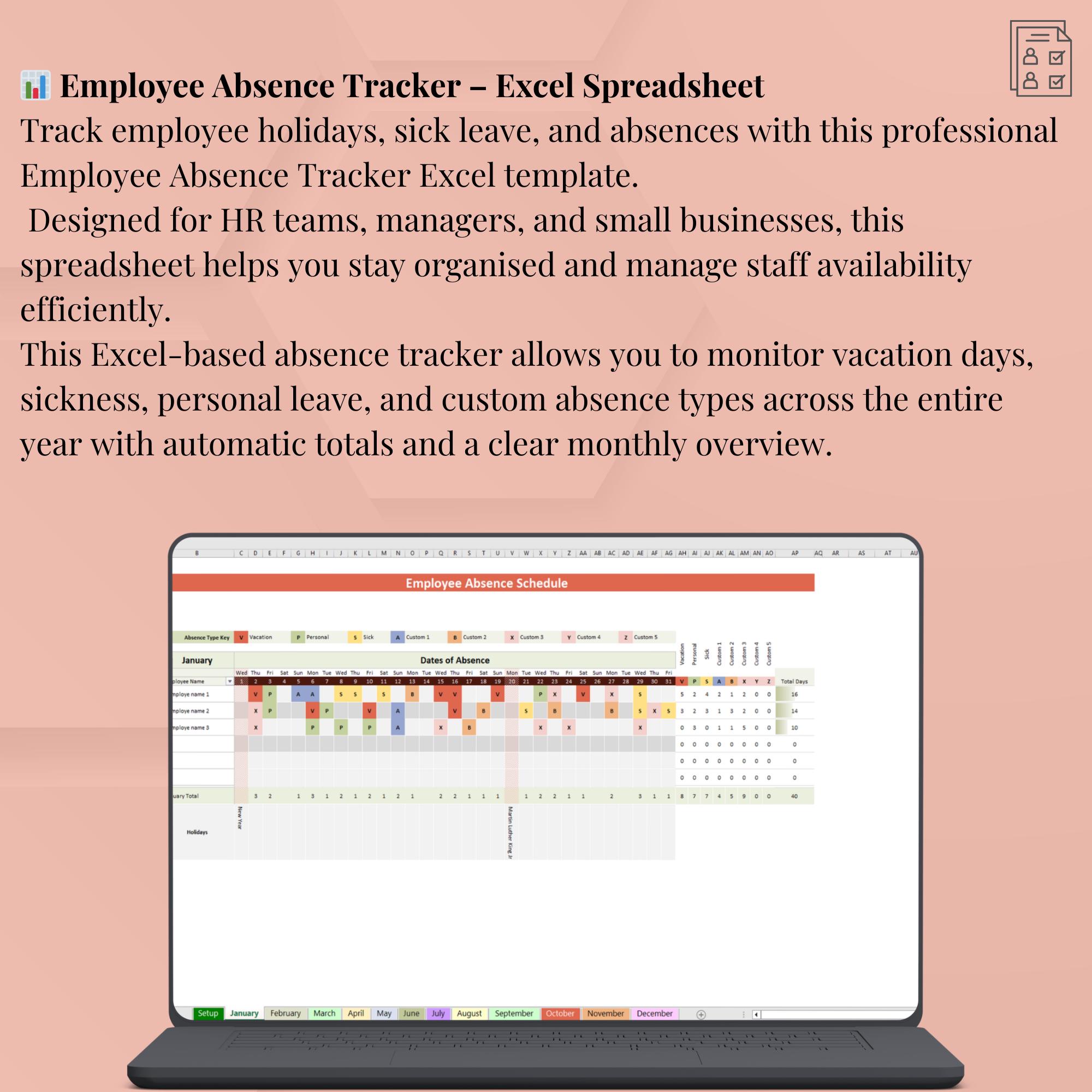 Employee Absence Tracker Calendar 2026 | Editable Excel HR Vacation and ...
