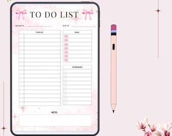 Lista de tareas imprimible en rosa A4, planificador editable en Canva, lista de verificación diaria, hoja de objetivos y prioridades, descarga instantánea.