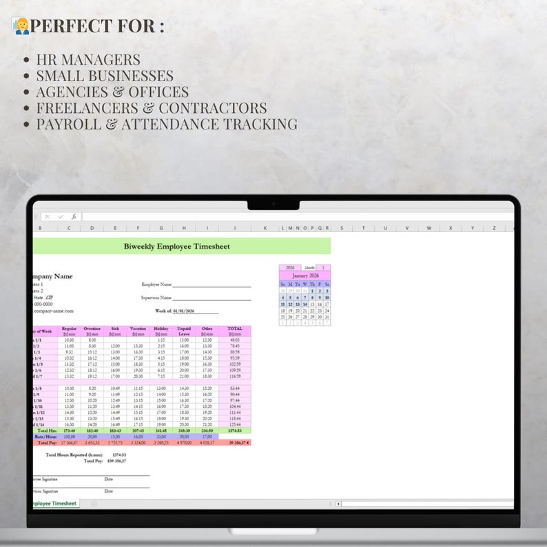 Biweekly Timesheet Employee Tracker Template Excel & Google Sheets ...