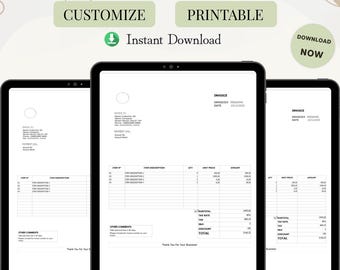 Plantilla de factura editable en blanco y negro | Factura profesional imprimible en Word y Google Docs | Formulario de recibo minimalista para pequeñas empresas