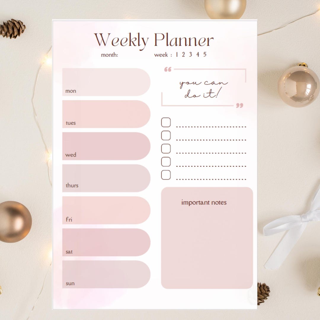 Weekly Planner Printable A4 Pink Aesthetic | Digital PDF Student ...